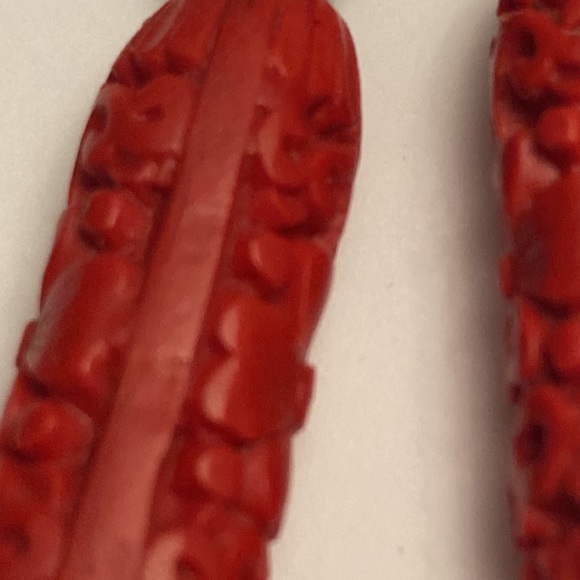 Large Carved Design Flower Floral Drop Bauble Earrings - Picture 5 of 16